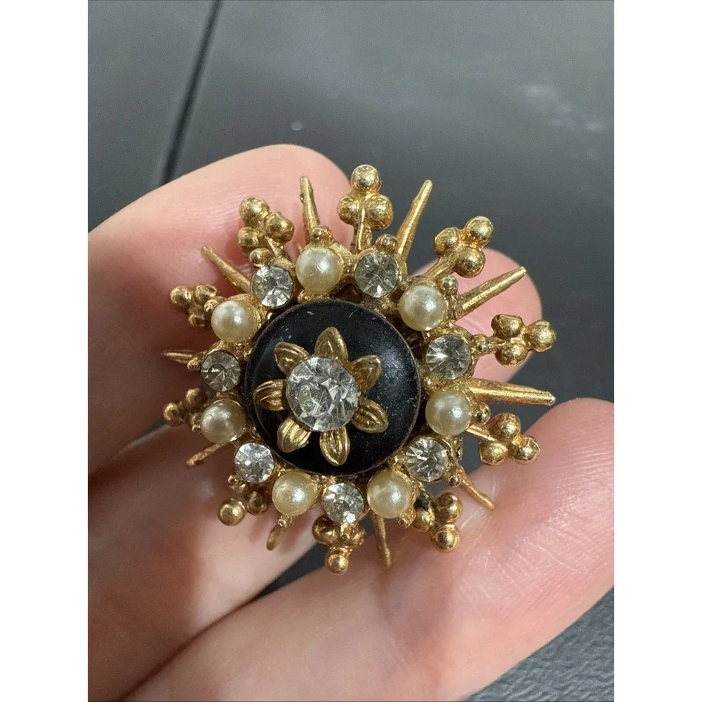 Vintage Emmons 1953 Crown Jewel Faux Pearl Mourning Brooch